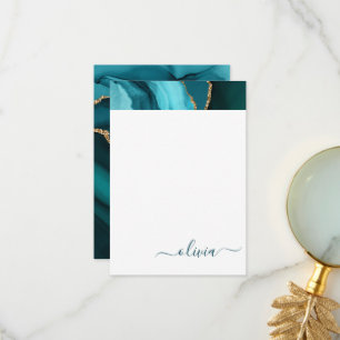 Carte De Remerciements Turquoise Aqua Blue Green Agate Geode Gold Monogra