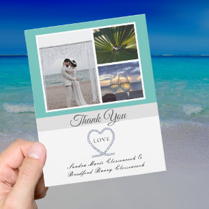 Carte De Remerciements Turquoise Bleu Nautique Ancre Mariage Photo