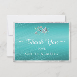Carte De Remerciements Turquoise bleu stylé avec strass sur sarcelle