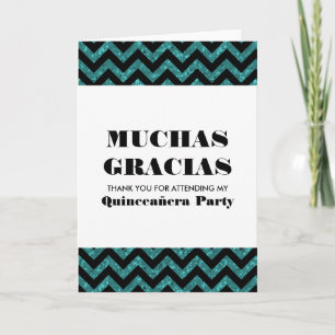 Carte De Remerciements Turquoise Chevron Parties scintillant Quinceañera 
