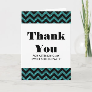 Carte De Remerciements Turquoise Chevron Parties scintillant Sweet 16 Car