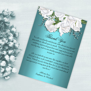 Carte De Remerciements Turquoise Elegance Botanique Rose Mariage