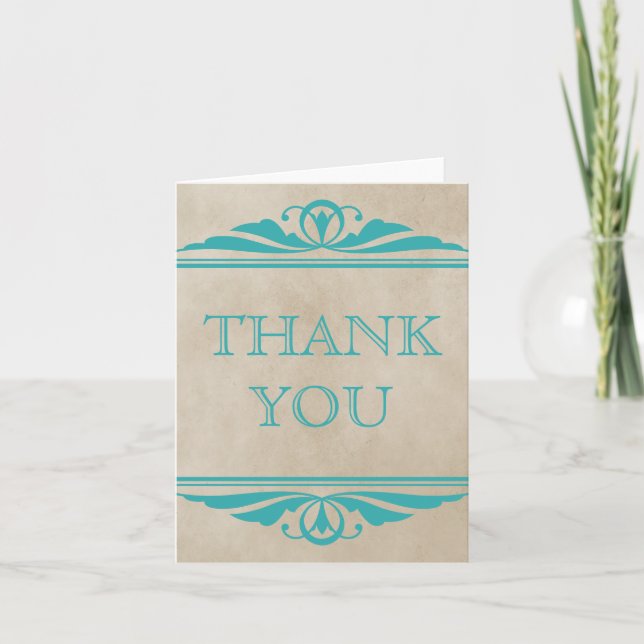 Carte de remerciements turquoise Elegant Deco (Devant)