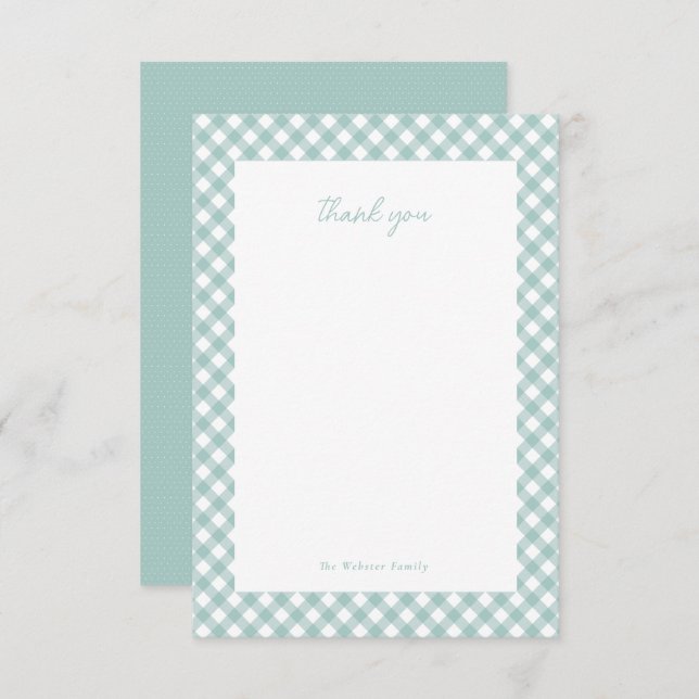Carte De Remerciements Turquoise en vichy mignon simple baby shower perso (Devant / Derrière)