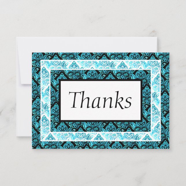 Carte de remerciements turquoise et noire (Devant)