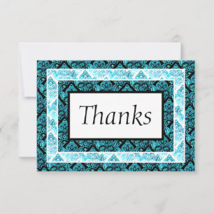 Carte de remerciements turquoise et noire