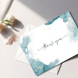 Carte de remerciements turquoise et or