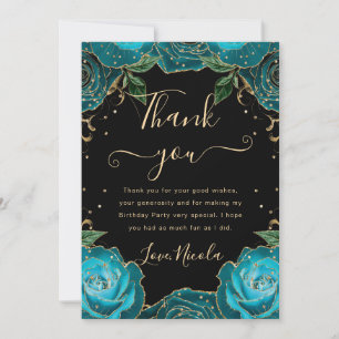 Carte De Remerciements Turquoise et or Rose Floral Anniversaire