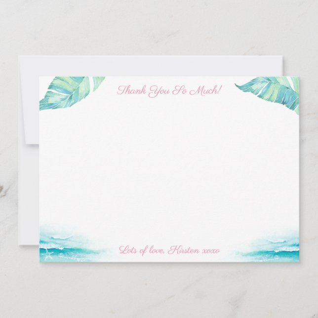 Carte De Remerciements Turquoise Et Rose Destination Douche De Mariage (Devant)