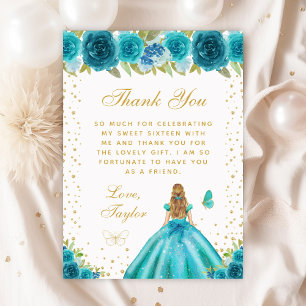 Carte De Remerciements Turquoise Floral Blonde Cheveux Princesse Sweet si