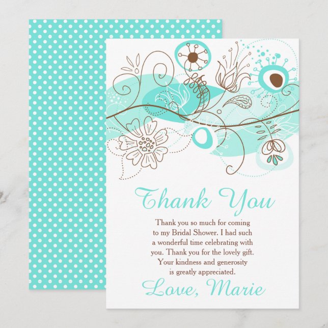Carte De Remerciements Turquoise Floral Twist Bridal Shower  (Devant / Derrière)