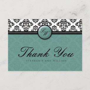 Carte De Remerciements Turquoise Mariage de monogramme Damask