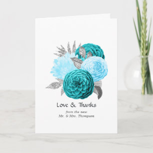 Carte De Remerciements Turquoise - Mariage floral turquoise et argent
