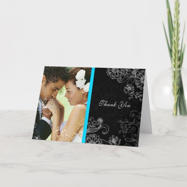 Carte De Remerciements Turquoise Noir (Devant)