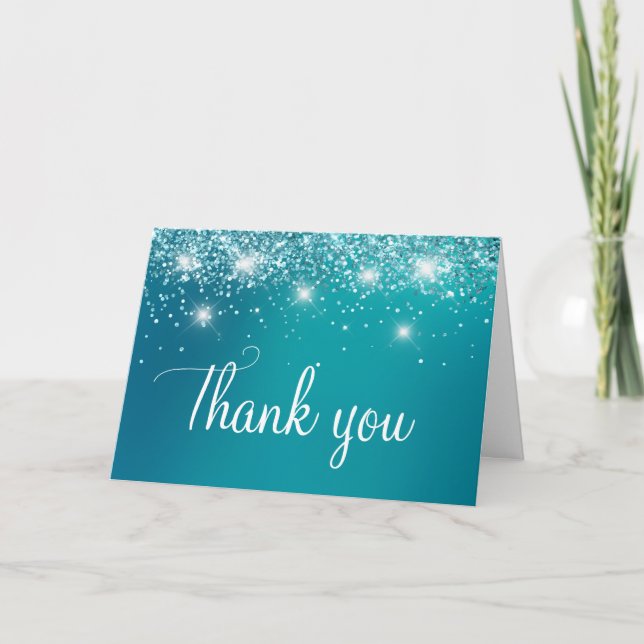 Carte De Remerciements Turquoise Ombre Faux Parties scintillant 40e anniv (Devant)