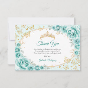 Carte De Remerciements Turquoise Or Floral Quinceanera
