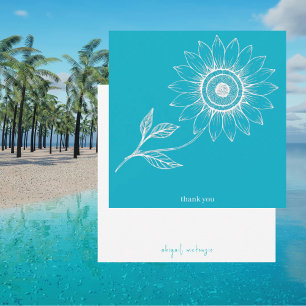 Carte De Remerciements Turquoise Personnalisé Carré Sunflower Outline