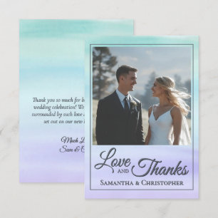 Carte De Remerciements Turquoise Purple Aquarelle Laver Simple Photo Mari