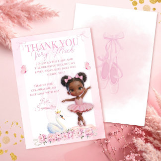Carte De Remerciements Tutu Cute Pink Ballerina Birthday - Afro Princess
