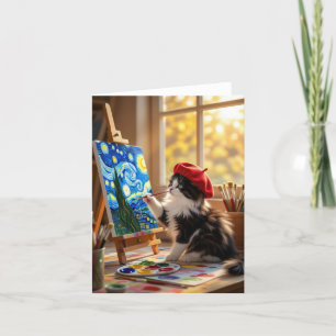 Carte De Remerciements Tuxedo Kitty Peinture Starry Nuit