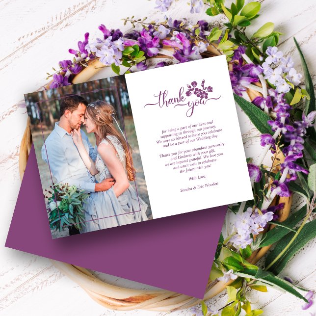 Carte De Remerciements Twilight Lavender Floral Wreath Photo Wedding (Créateur téléchargé)