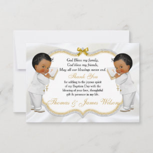 Carte De Remerciements Twin Baby Boys Baptism Gold Cross Thank You
