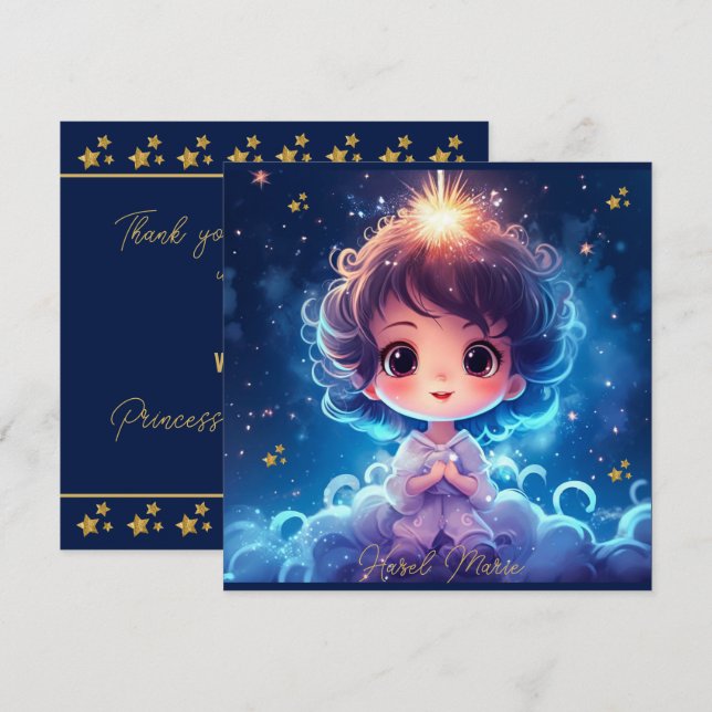 Carte De Remerciements Twinkle Little Starry Princess Girl Anniversaire (Devant / Derrière)