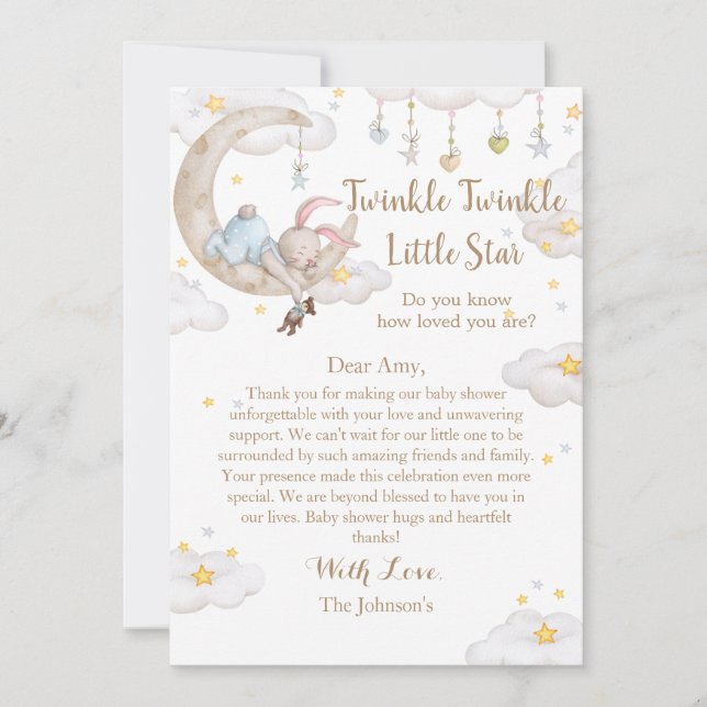 Carte De Remerciements Twinkle Twinkle Little Star Bunny Baby shower (Devant)