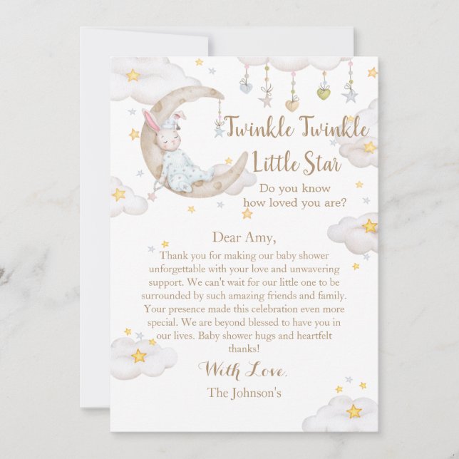 Carte De Remerciements Twinkle Twinkle Little Star Bunny Baby shower (Devant)