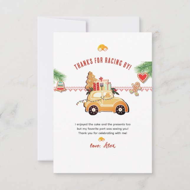 Carte De Remerciements Two Fast Christmas Gingerbread Car 2nd Birthday (Devant)