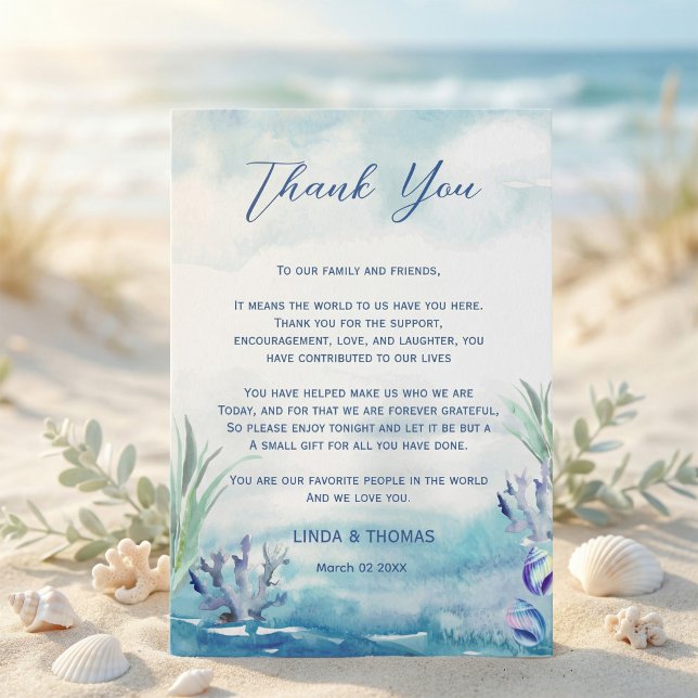 Carte De Remerciements Two Less Fish in The Sea Summer Wedding Thank You (#BeachWedding #CoastalWedding #OceanInspired #WeddingThankYouCard #SummerWedding #SeasideRomance )
