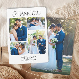 Carte De Remerciements Type Nostalgique Coin Arrondi 5 Photo Mariage