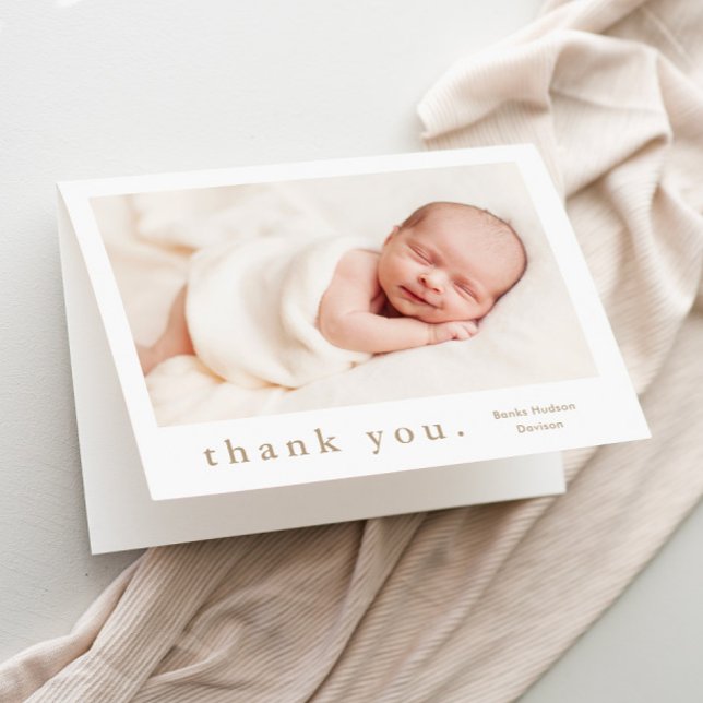 Carte De Remerciements Type Photo Bébé Simple (Simple typography gender neutral baby photo thank you card.)