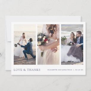 Carte De Remerciements Typographie Bleue Simple Moderne Mariage multi-pho