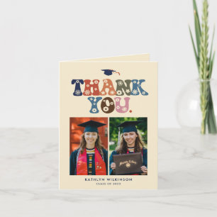 Carte De Remerciements Typographie couleur Retro tendance 2 Diplôme photo