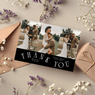 Carte De Remerciements Typographie Courbe Noir Mariage Multi Photo