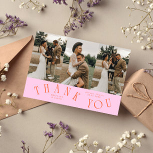 Carte De Remerciements Typographie Courbée Orange Rose Mariage Multi Phot