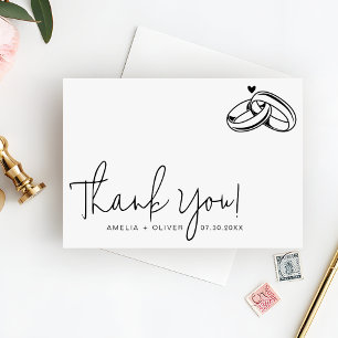 Carte De Remerciements Typographie de script Anneaux de couple Mariage mo