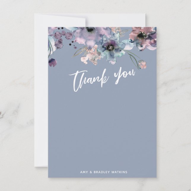 Carte De Remerciements Typographie d'écriture décontractée Fleur Bleu pou (Devant)