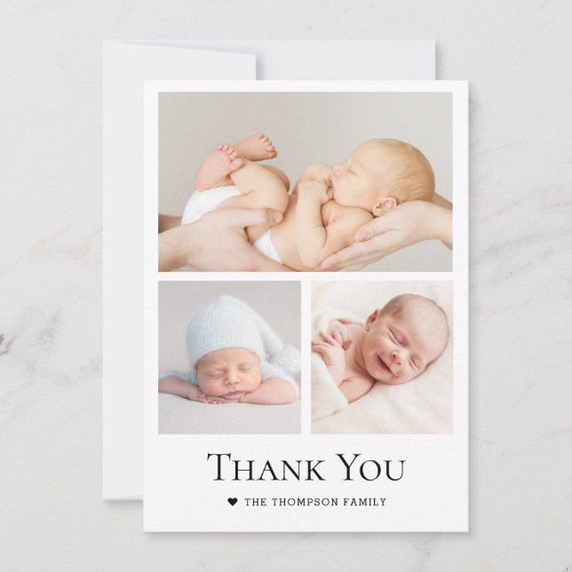 Carte De Remerciements Typographie du coeur simple Grille photo Baby Boy (Devant)