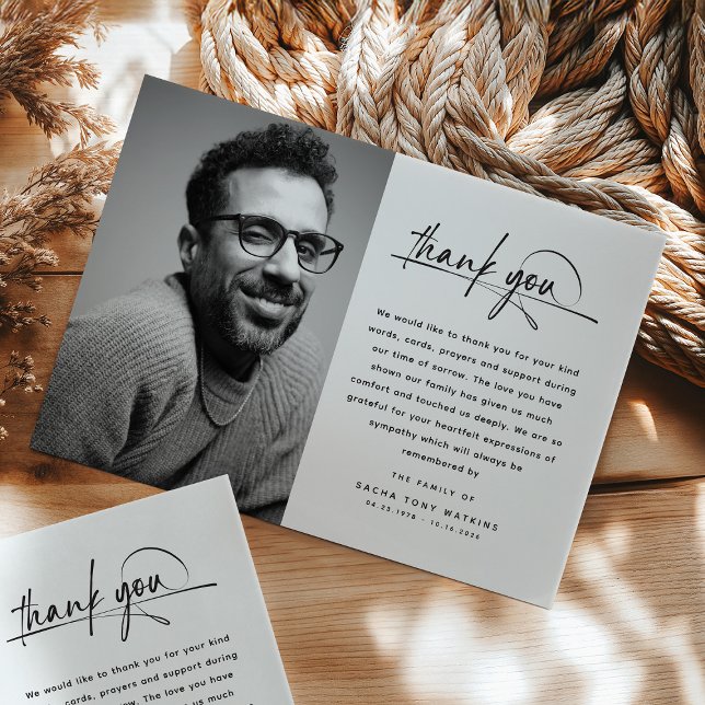 Carte De Remerciements Typographie élégante de script Photo et message pe (Créateur téléchargé)
