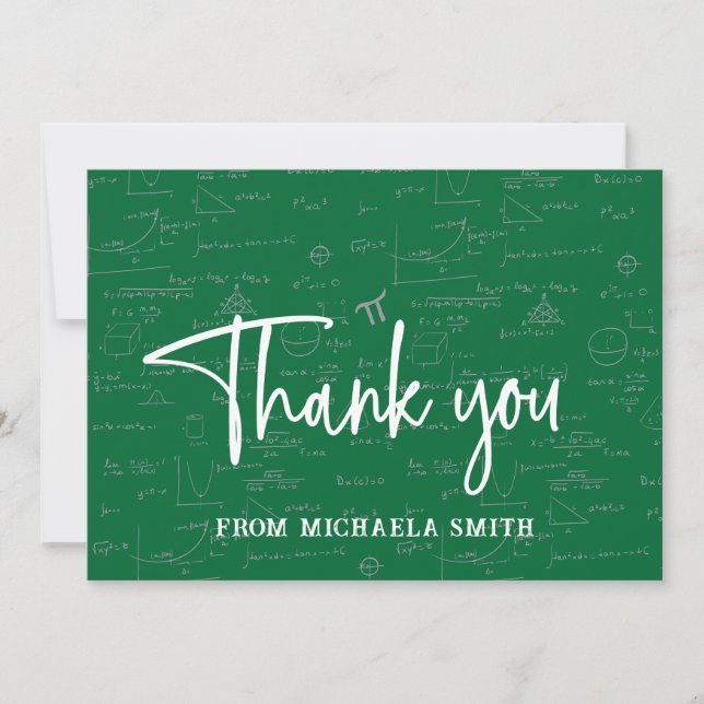 Carte De Remerciements Typographie élégante de script vert Mathématiques  (Devant)