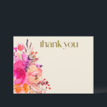 Carte De Remerciements Typographie florale élégante aquarelle or rose<br><div class="desc">Carte de remerciement simple et élégante avec fleurs aquarelles rose et or modernes</div>