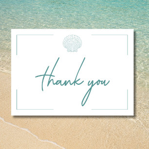 Carte De Remerciements Typographie minimale Aqua & White Seashell Mariage