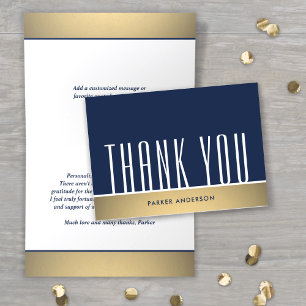Carte De Remerciements Typographie minimale élégante bleu marine, blanc e