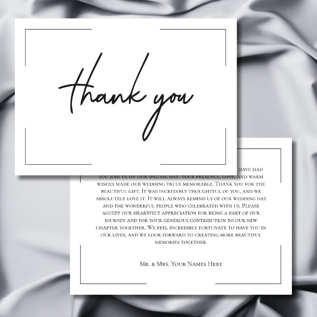 Carte De Remerciements Typographie minimale Mariage noir et blanc (Minimal Typography Black & White Wedding Thank You Card)