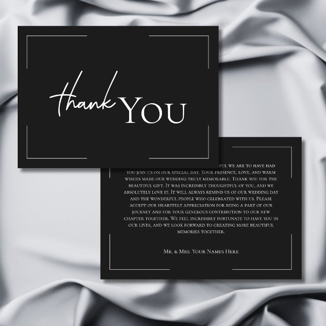 Carte De Remerciements Typographie minimale Mariage photo noir et blanc (Minimal Typography Black & White Photo Wedding Thank You Card)