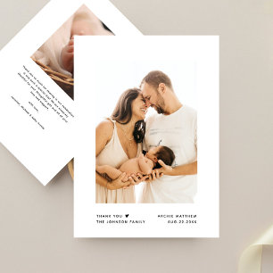 Carte De Remerciements Typographie minimaliste moderne Baby Shower 2 Phot