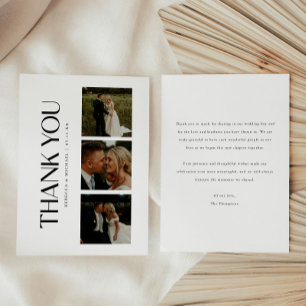 Carte De Remerciements Typographie Moderne 3-Photo Mariage Personnalisé
