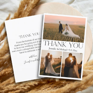 Carte De Remerciements typographie moderne 3 photos collage mariage